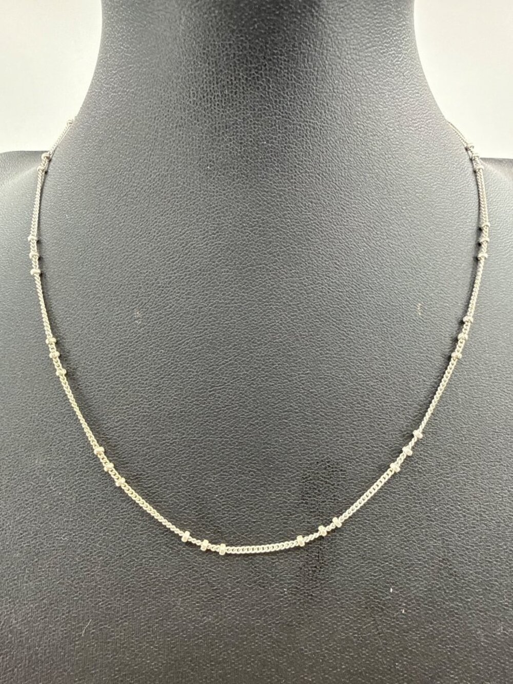 Dainty Silver Tone Bead Station Necklace Minimalist Layering Chain